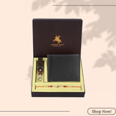 LONDON ALLEY Rakhi Gift Hamper for Brother - Men's Brown Leather Wallet, Brown Keyring and Rakhi Combo Gift Set for Brother